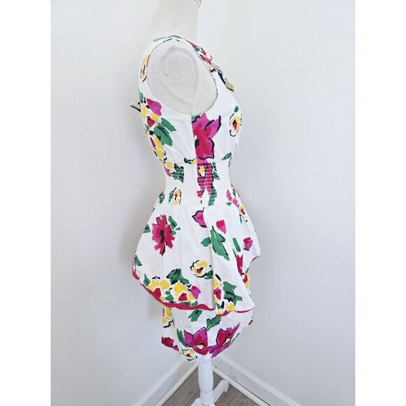 Choon California Cotton Vintage Floral Sleeveless Tiered White Pink Dress 6 XS S - Picture 9 of 14